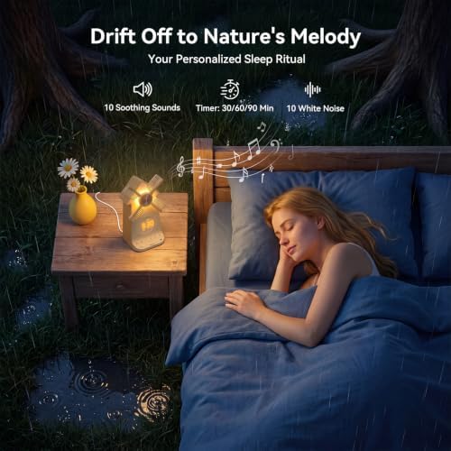 Sunrise Alarm Clock with Rotating Windmill, White Noise Machine for Sleeping with 20 Soothing Sounds, Sound Machine Alarm Clock for Bedrooms Kids Adults, 3-Level Night Light, USB Charger Port - Image 5