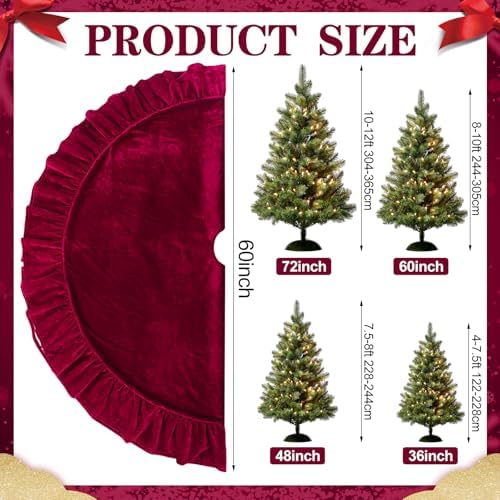 Velvet Christmas Tree Skirt, 60 Inches, Bow Style, Red - Image 3