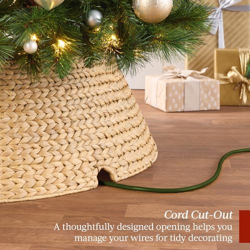 Best Choice Products 24in Christmas Tree Collar, Woven Hyacinth 3-Piece Holiday Rattan Tree Skirt Accessory for Home w/Cord Cut-Out - Natural - Image 3