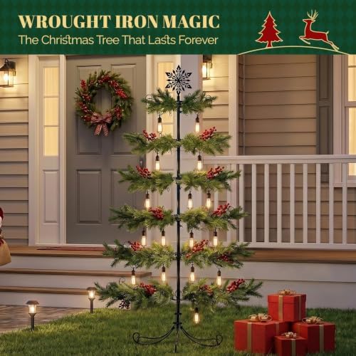 VINGLI 6ft Metal Christmas Ornament Tree Stand, Decorative Iron Display Tree w/ 192 Branches, Snowflake Topper, Ornament Display for Hanging Balls, Wrought Iron Xmas Tree Holiday Decorations, Black - Image 3