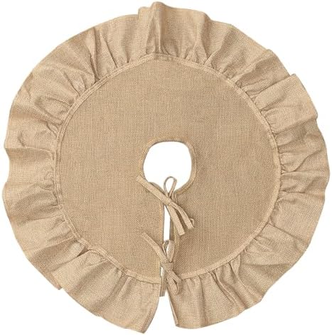 Mini Burlap Tree Skirt 24 Inch, Small Fall Christmas Tree Skirt with Ruffle - Image 2