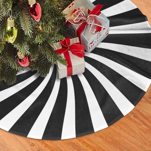 Black White Swirl Candy Christmas Tree Skirt Xmas Mat Holiday Party Home Ornaments Decorations 48 Inch - Image 2