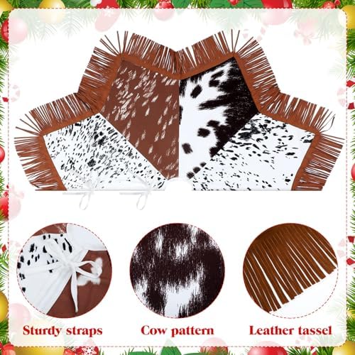 Shappy Western Christmas Tree Skirt 48 Inch Cows Print Tree Skirts Decorations Cowboy Christmas Skirt with Tassel Decorations Mats for Xmas Party Holiday Ornament Home (Stylish) - Image 3