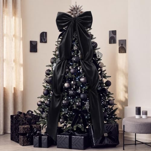 Knitgrip Extra Large Velvet Christmas Tree Topper Bow, Black, 118 Inch - Image 5