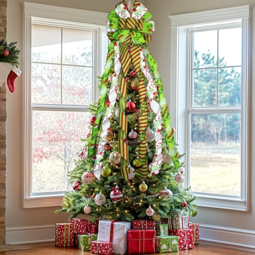 Large Christmas Tree Topper Bow 52x13 Inch, Pre-Tied Wired Wreath Ribbon - Image 6