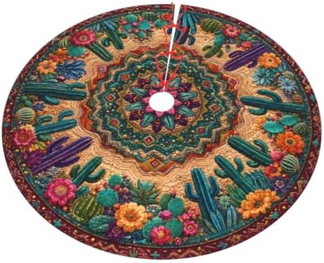 Desert Cactus Christmas Tree Skirt Tree Mat for Xmas Holiday Party Decorations Indoor Outdoor 36 Inch - Image 3