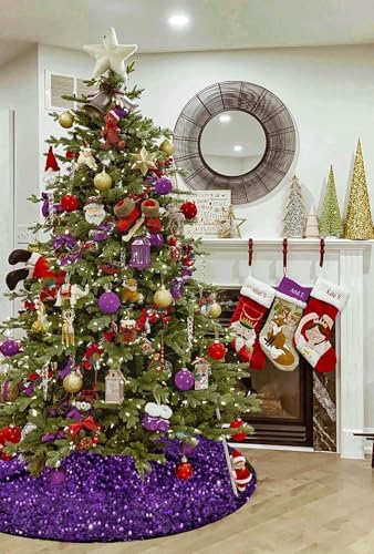36 Inch Christmas Tree Skirt Purple Sparkly Sequins Soft Velvet Halloween Tree Skirt Christmas Decor for Xmas Tree Base - Image 6
