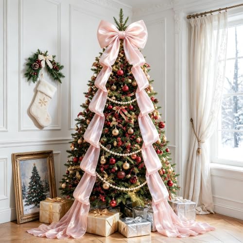 Big Satin Bow Coquette Room Decor, 16x79 Inch Large Christmas Bows for Birthday Decorations, Christmas Tree Topper, Girl Room Decor, Bachelorette, Wedding, Baby Shower, Front Door, Wreath (Pink) by AERORIBOWEnjoyEveryDay