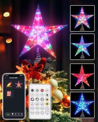 11.8" Christmas Tree Topper Star with APP & Remote Control, Color Changing Tree Topper Star Lighted with Music Sync, DIY Modes, Dimmable, Timer for Indoor Christmas Tree Decoration by FREECUBE