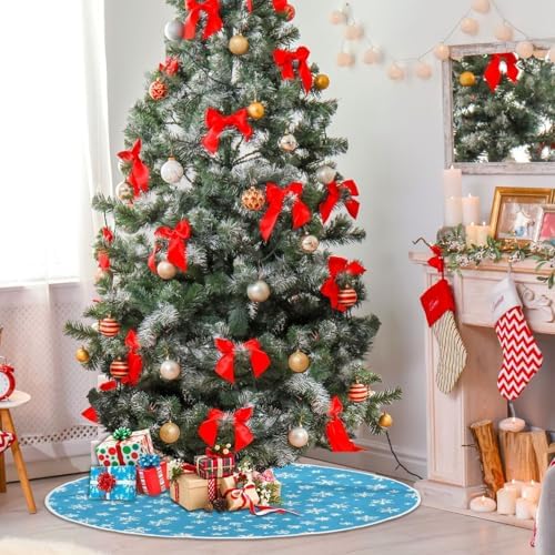 Light Blue Snowflakes Christmas Tree Skirt Small Xmas Tree Skirts Decorations 36 in Burlap Tree Mat Cover for 4 ft Trees Holiday Party - Image 6