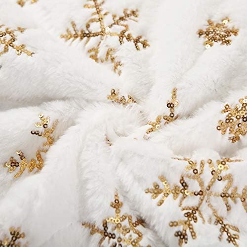 Sattiyrch Christmas Sequin Tree Skirt 36in,White Soft Thick with Golden Snowflakes Decorations for 5FT 6FT 7FT Xmas Tree - Image 4