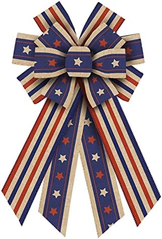 4th of July Wreath Bows Patriotic Decor Bows for Wreath, America Flag Strip Memorial Day Decorations Bow for Front Door Independence Day Patriotic Tree Topper Decor Indoor Outdoor Supplies by Unknown
