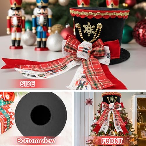 Nutcraker Christmas Tree Topper Hat, Christmas Buffalo Plaid Tree Topper - Image 3