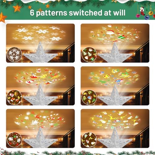 Mrrihand Christmas Tree Topper Lighted with 6 Projection Modes, Christmas Star Tree Topper Built-in LED Rotating Lights, Silver 3D Glitter Dynamic Projection for Christmas Tree Decorations - Image 2