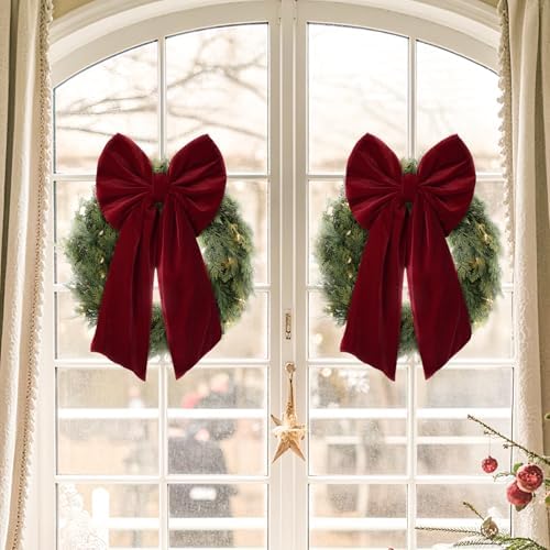 Christmas Decorations - 2 Pack Large Red Velvet Christmas Bows - Image 5