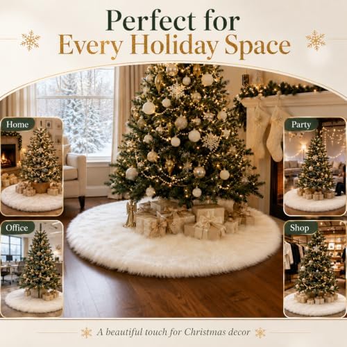 AOGU 60 Inch Faux Fur Christmas Tree Skirt White Plush Skirt for Merry Christmas Party Christmas Tree Decoration - Image 3
