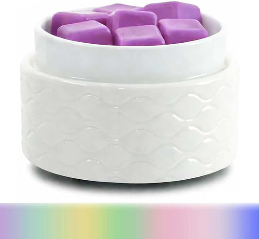 ElusiaKa 7-Color Changing Wax Melt Warmer, Modern Ripple Design 3-in-1 Electric Candle Warmer with Large Melting Dish, Ceramic Scented Wax Melter Essential Oil Burner for Home Aromatherapy, White