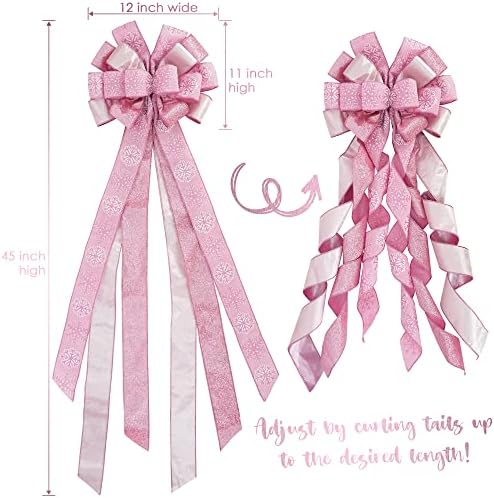 MEEDEE Pink Glitter Christmas Tree Topper - 12" Wide Velvet Bow for Christmas Tree (1 Pack) - Image 3