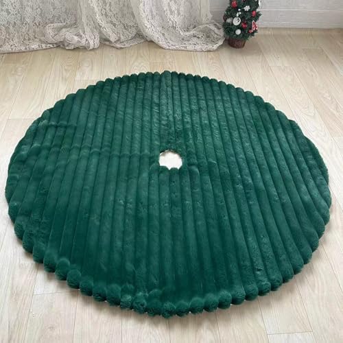 Christmas Tree Skirt Green Plush 48 inch Faux Fur Xmas Tree Skirt Soft Plush Stripe Textured Pattern for Holiday Party Christmas Tree Decorations - Image 3