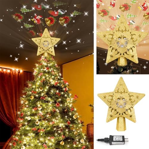 AOMIL Christmas Tree Topper, 3D Rotating Pattern Projector for Xmas Tree Topper, Hollow Design Christmas Decorations,Christmas Decor - Image 4