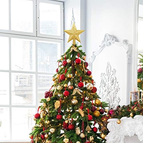 8 Inches Christmas Tree Top Crown Glitter Star Decoration (Golden) - Image 5