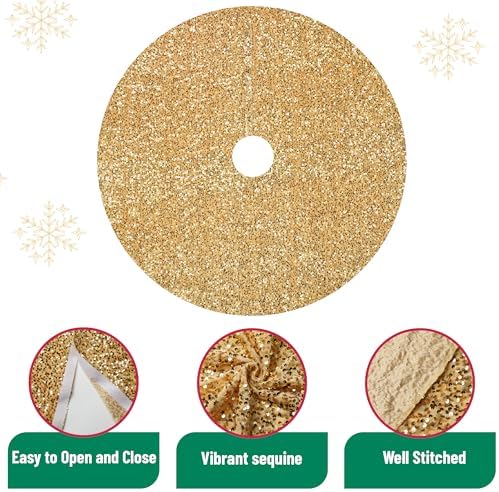 Mr. Pen- Small Christmas Tree Skirt 24 inch, Gold Sequin Tree Skirt - Image 3