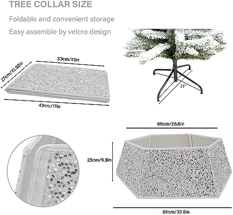 White Christmas Tree Collar with Sparkling Sequins,Christmas Tree Collars for Atificial Trees, 33.5 Inch Christmas Tree Skirt, Xmas Tree Stand Base Cover,Holiday Home Decor Tree Ring(Large) - Image 3