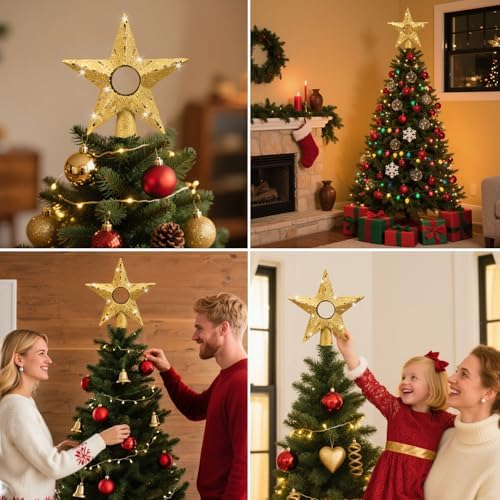 Gold Christmas Tree Topper Star, 12 Inch Glitter Tree Top Decoration, Sparkling Star Ornament for Christmas Tree, Durable ABS Plastic Holiday Decor Accessory, Xmas Tree Topper for Home and Party - Image 5