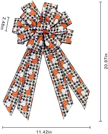Hying Large Fall Bows for Wreath, Thanksgiving Pumpkin Wreath Bows White Black Buffalo Plaid Bows Orange Burlap Tree Topper Bows for Front Door Autumn Thanksgiving Decorations Supplies - Image 2