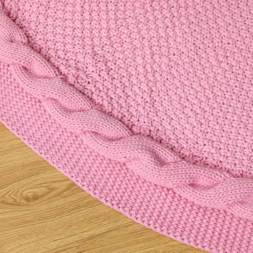 Sattiyrch Christmas Tree Skirt,Luxury Cable Knit Knitted Thick Rustic Xmas Holiday Decoration (Pink,48in) - Image 4