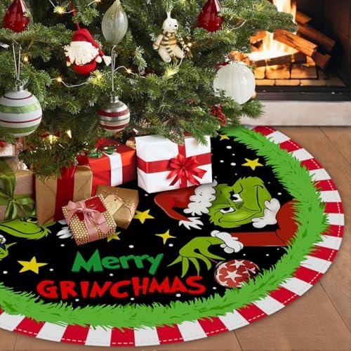 Christmas Tree Skirt 48 Inch, Soft and Funny Merry Christmas Tree Collar Farmhouse Xmas Holiday Decoration (Style B) - Image 3