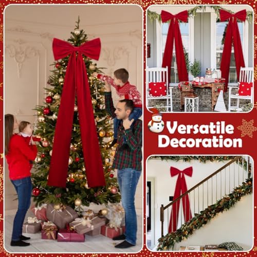 Extra Large Velvet Bows Christmas Tree Topper 20 x 74 Inch Big Bows with Long Streamers lazos para arbol de Navidad for Room Backdrop Wall Home Xmas Holiday Porch Decor, Brown - Image 7