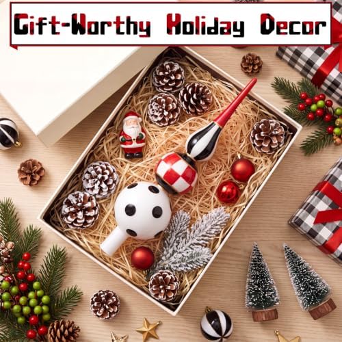 Roowest 13 Inch Black and White Checkered Glass Christmas Tree Topper Decor - Image 3