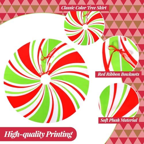 Zomiboo 31.5 Inch Christmas Tree Skirt Topper Bow Ribbon Set, Polka Dots - Image 6
