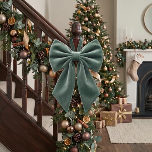 Janinka Sage Green Christmas Tree Topper Bow 22" Big,Velvet - Image 5