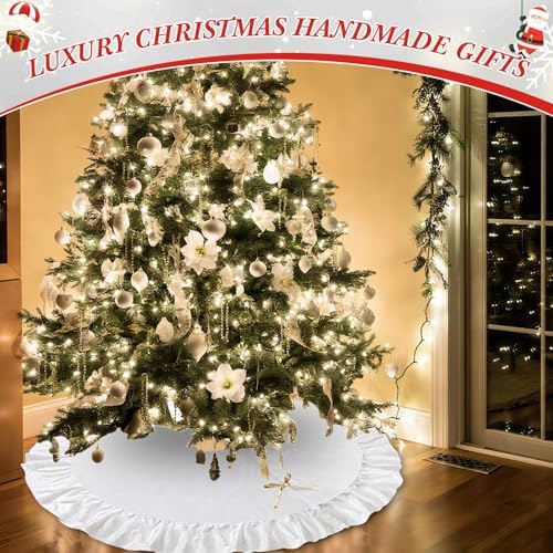 48 Inches Velvet Christmas Tree Skirt Decorations Cream White Luxury Xmas Fur Plush Skirts for Merry Christmas Party Rustic Vintage Holiday Home Winter - Image 5
