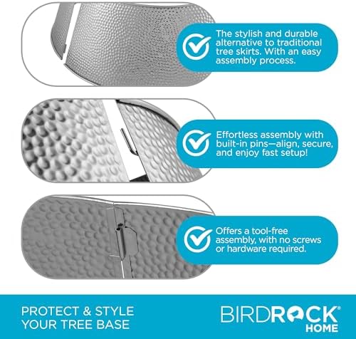 BIRDROCK HOME 4-Panel Christmas Tree Collar - Metal Holiday Skirt Decor - Water Base Protection from Pets (Silver - Hammered) - Image 6