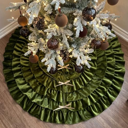 Velvet Christmas Tree Skirt, 48 Inches, 5-Tier Ruffle, Olive Green by Vertintong