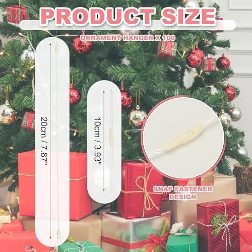 PATIKIL Christmas Ornament Hooks, 100 Pcs LED String Light Hanging Cable Holiday Decor Gift Tag Hanger with Snap Lock for Valentine's Halloween, Light White - Image 2