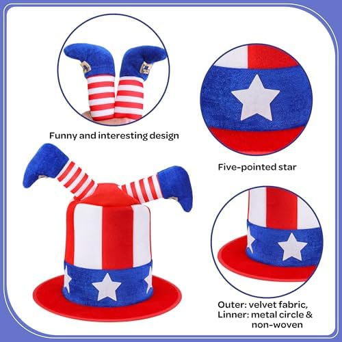 codree 4th of July Patriotic Tree Topper Hat, Independence Day Elf Top Hat Trees Decoration, Red White Blue Velvet Hat Tree Topper for Memorial Day 250th Anniversary Home Party Decor - Image 3