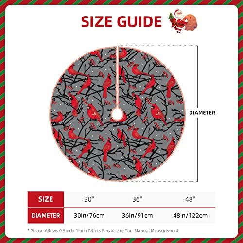 Christmas Tree Skirt 48 inches Red Birds Cardinals and Berries Winter Scene Gray Xmas Tree Skirts Mat Farmhouse Rustic Xmas Holiday Indoor Party Outdoor Decoration - Image 5