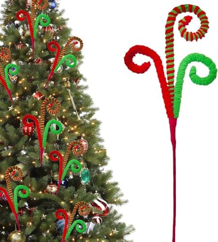12 Pcs Candy Cane Grinchs Christmas Decorations, Limo Green Christmas Tree Picks, 17 Inch Red and Green Christmas Ornaments for Christmas Tree Topper Filler, Big Large Candyland Xmas Decorations by Cherica