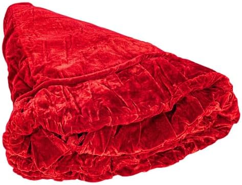 Vickerman 72" Plush Velvet Fabric Christmas Tree Skirt in Red - Image 4