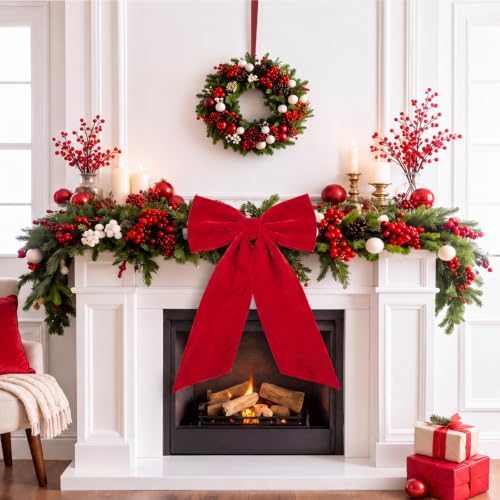 HunnmingRe Large Red Velvet Bow Christmas Tree Topper 30 Inches - Image 4