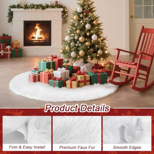 RAINFLOW 36" White Christmas Tree Skirt - Faux Fur Holiday Decor - Image 3
