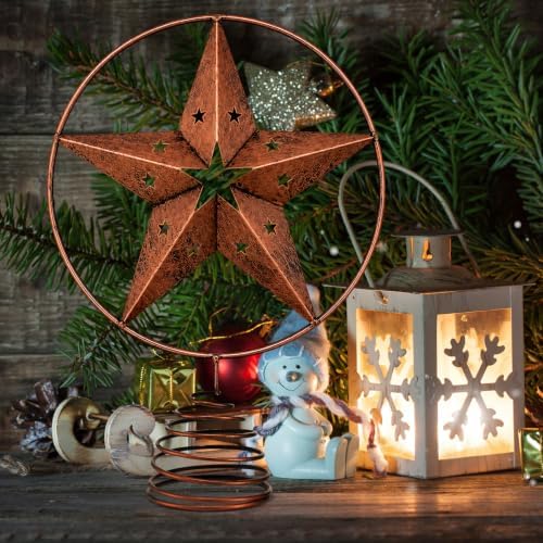 Halloscume Rustic Circle Star Christmas Tree Topper 7.8 Inch Western Christmas Tree Topper Farmhouse Metal Hollow Star Xmas Trees Ornament for Holiday Barn Farmhouse Rustic Country Home Decoration - Image 4
