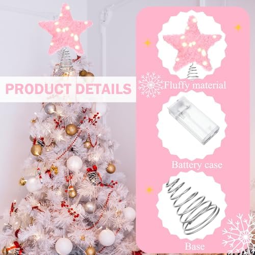 Soulchen Christmas Star Tree Topper Fluffy Plush for Xmas Tree,Pink - Image 3