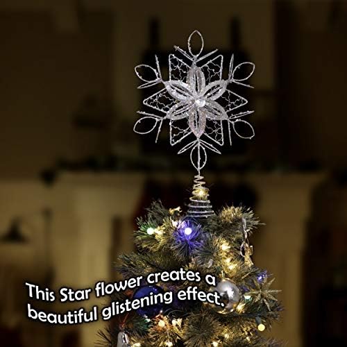Flower Snowflake Christmas Tree Topper Silver Star Ornament Decoration 10" - Image 2