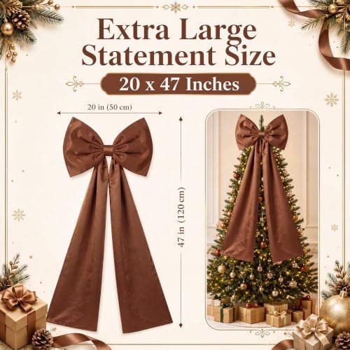 Daifunli 20 x 47 in Giant Satin Bow Christmas Tree Topper,Gingerbread Brown - Image 2
