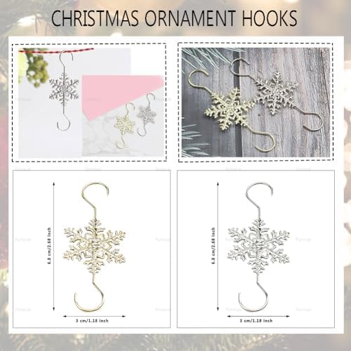 Furimuk Snowflake Ornament Hook Hangers - Gold & Silver Snowflake Decorative Tree Hangers (20PCS) - Image 2